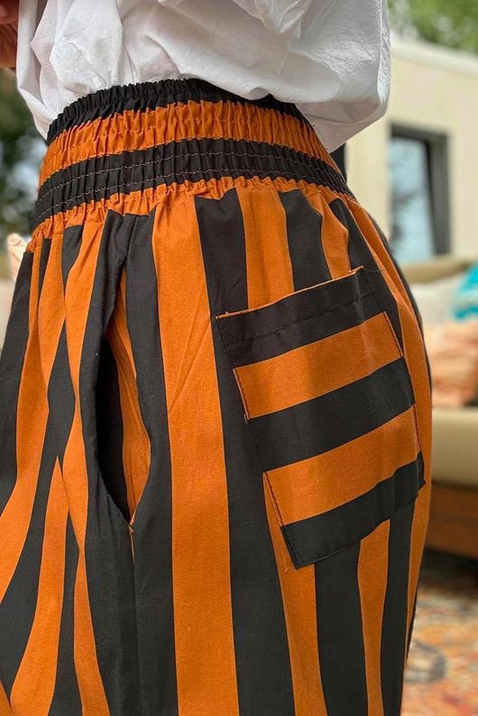 Bloc Stripe Wide Leg Pant Rust & Black